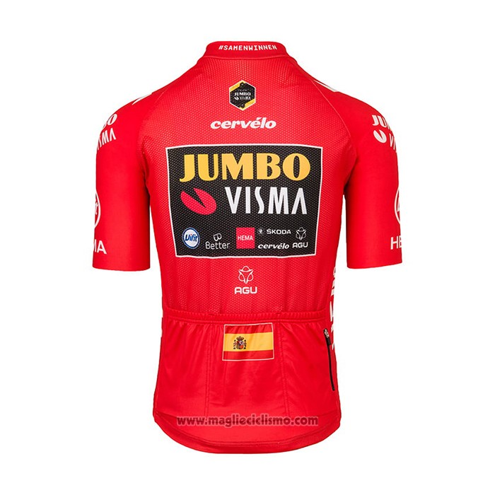 2021 Abbigliamento Ciclismo Jumbo Visma Rosso Manica Corta e Salopette